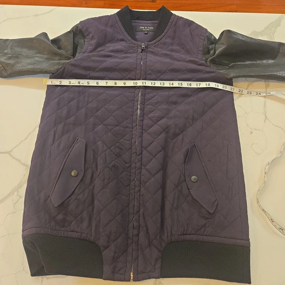 Rag & Bone Eggplant Pacific Quilted Silk & Leather Full Zip Jacket Size Medium - Picture 7 of 13